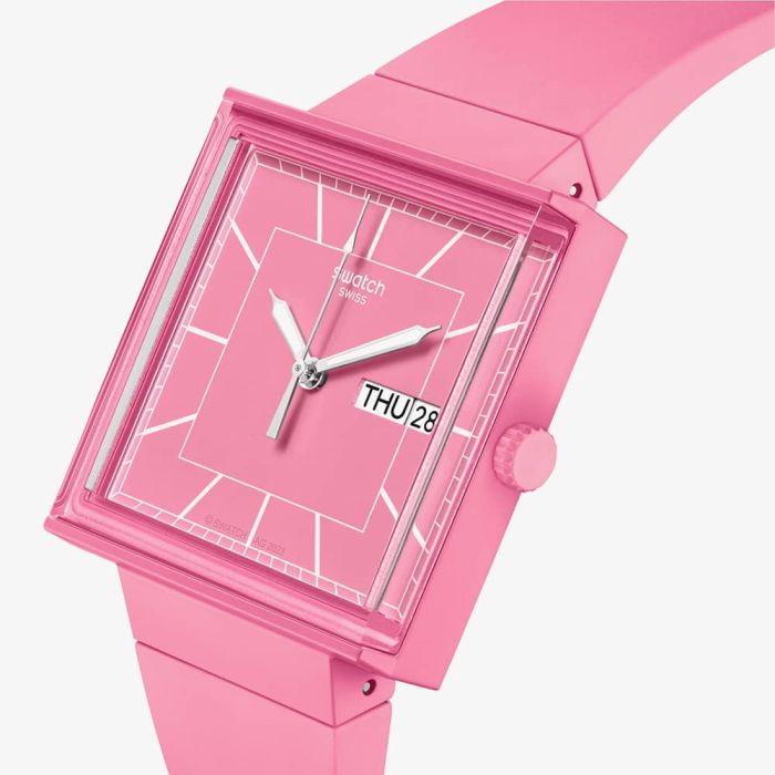 アナログ腕時計 SWATCH [Headquarters] Square WHAT IF ROSE SO34P700 SWATCH WHAT IF ROSE? SO34P700 Ladies watch Analog DAY DATE