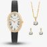 Sekonda Ladies Classic Bellamy Oval Dial Black Leather Strap Watch Earrings + Necklace Gift Set 49079