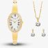 Sekonda Ladies Classic Bellamy Oval Dial Gold Plated Stainless Steel Bracelet Watch Earrings + Necklace Gift Set 49078