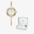 Jacques du Manoir Ladies Aurora White Dial Gold Tone Bracelet Watch & Topring Boxset JWL05401
