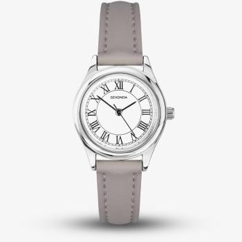 Sekonda Ladies Classic Evans White Dial Grey Leather Strap Watch 40730