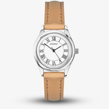 Sekonda Ladies Classic Evans White Dial Light Brown Leather Strap Watch 40731