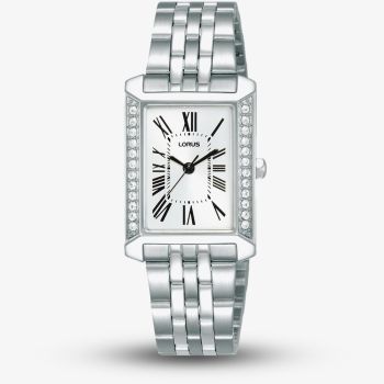 Lorus Ladies Rectangular White Dial Bracelet Watch RG233YX9