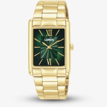 Lorus Ladies Green Rectangle Dial Golden Bracelet Watch RH836CX9