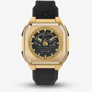 Adidas City Tech Six Gold Tone Black Strap Watch AOFH260142I