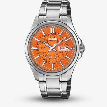 Casio Mens Classic Orange Dial Bracelet Watch MTP-E740-4AVER