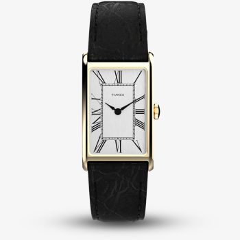 Timex Mens 1976 Lexington Reissue Gold Rectangle Black Leather Strap Watch TW2Y56200