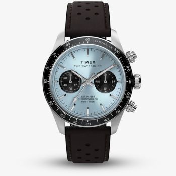 Timex Mens Waterbury Heritage Blue Chronograph Dial Brown Leather Strap Watch TW2Y70600
