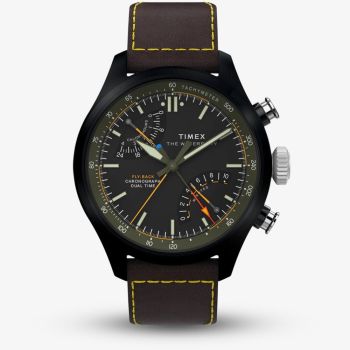 Timex Mens Waterbury Ace Fly-Back Chronograph Brown Leather Strap Watch TW2Y70100