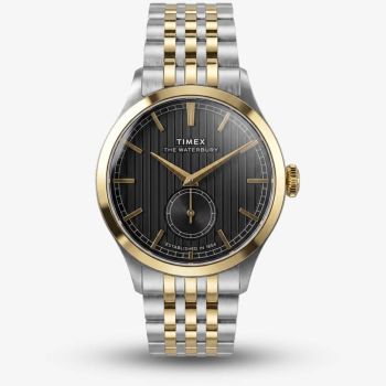 Timex  Mens Waterbury Classic Black Dial Two Tone Bracelet Watch TW2Y91900