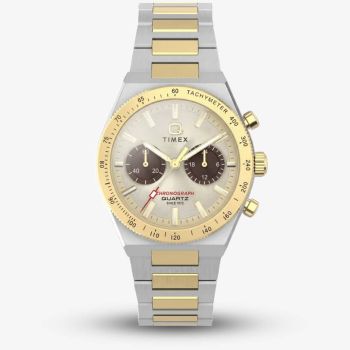 Timex Mens Q Continental Chronograph Gold Dial Two Tone Bracelet Watch TW2Y92300