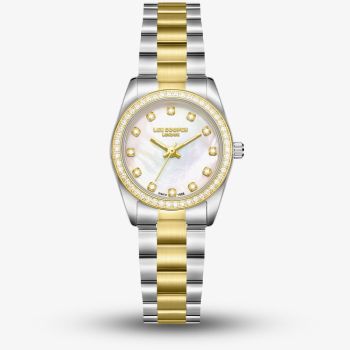 Lee Cooper Ladies White Mother of Pearl Crystal Dial Two Tone Bracelet Watch LC08155.220