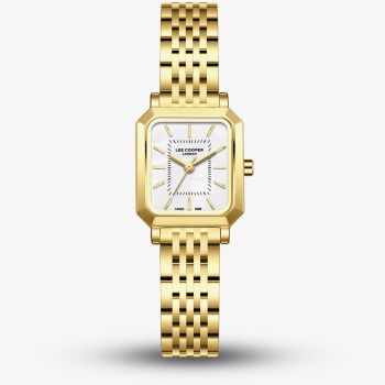 Lee Cooper Ladies White Mother of Pearl Rectangle Dial Golden Bracelet Watch LC08203.120