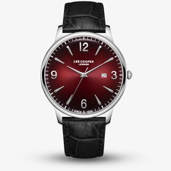 Lee Cooper Mens Red Dial Black Leather Strap Watch LC08379.381