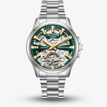Lee Cooper Mens Green Skeleton Dial Automatic Bracelet Watch LC08311.370