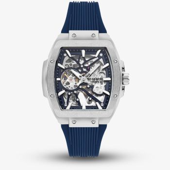 Lee Cooper Mens Blue Skeleton Dial Automatic Rubber Strap Watch LC07979.399