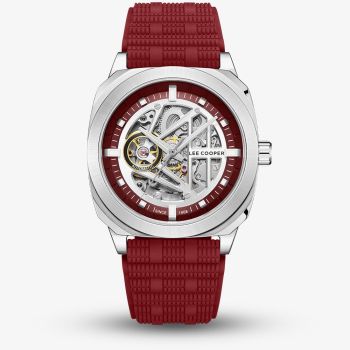 Lee Cooper Mens Red Skeleton Dial Automatic Rubber Strap Watch LC08074.388