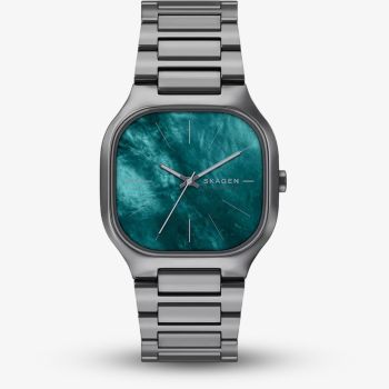 Skagen Mens Mellem Three-Hand Green Dial Gunmetal Bracelet Watch SKW6954