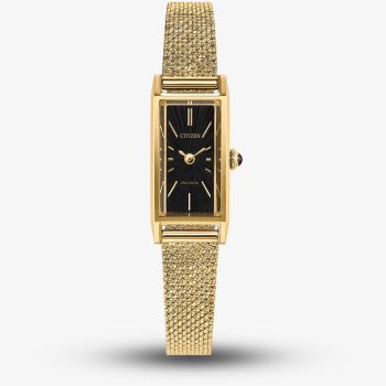 Citizen Ladies Fio Eco-Drive Gold Rectangular Dial Mesh Bracelet Watch EG7128-59E