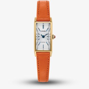 Citizen Ladies Fio Eco-Drive Gold Rectangular Dial Orange Leather Strap Watch EG7122-04A