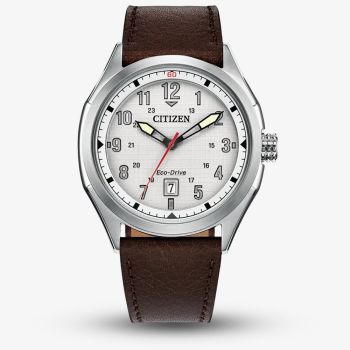 Citizen Mens Eco-Drive Terra Force Brown Leather Strap Watch AW1890-19B