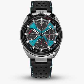 Citizen Mens Limited Edition Promaster Bullhead Racing Chronograph Blue Dial Black Leather Strap Watch AV0106-01L