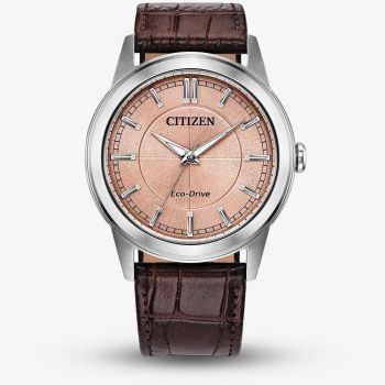 Citizen Mens Rolan Salmon Dial Brown Leather Strap Watch AW2110-14Z