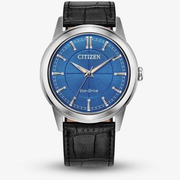 Citizen Mens Rolan Blue Dial Black Leather Strap Watch FE7130-01L