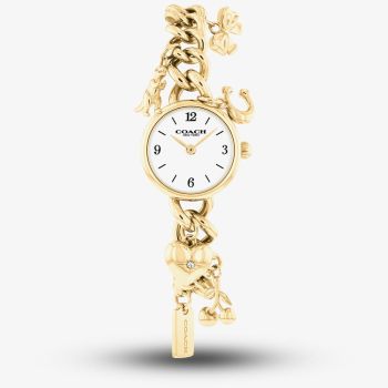Coach Ladies Iris Gold Plated Charm Bracelet Watch 14504648
