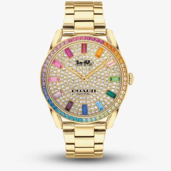 Coach Ladies Preston Rainbow Crystal Gold Plated Watch 14503657