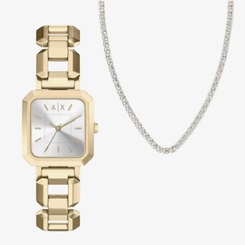 Armani Exchange Ladies Leila Silver Watch &amp; Necklace Gift Set AX7186SET
