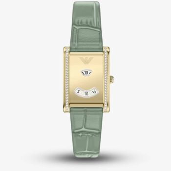 Emporio Armani Ladies Mystery Hour Gold Tone Rectangular Dial Leather Strap Watch AR11815