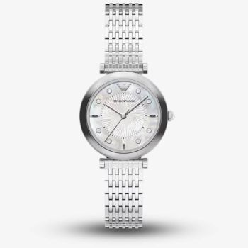 Emporio Armani Ladies Archelia Silver Mother Of Pearl Dial Bracelet Watch AR11807