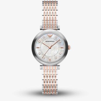 Emporio Armani Ladies Archelia Silver Mother Of Pearl Dial Two Tone Bracelet Watch AR11808