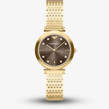 Emporio Armani Ladies Archelia Brown Dial Gold Tone Bracelet Watch AR11810