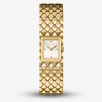 Emporio Armani Ladies Eagle Story White Square Dial Gold Tone Bracelet Watch AR11827