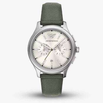 Emporio Armani Mens Dario Cream Chronograph Dial Leather Strap Watch AR11801
