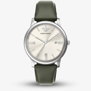 Emporio Armani Mens Minimalist Cream Dial Leather Strap Watch AR11811