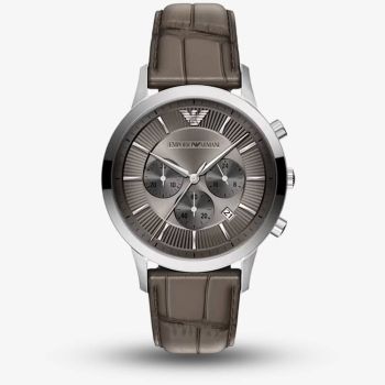 Emporio Armani Mens Archetipo Grey Chronograph Dial Leather Strap Watch AR11821