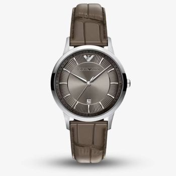 Emporio Armani Mens Archetipo Grey Dial Leather Strap Watch AR11823