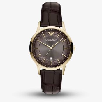 Emporio Armani Mens Archetipo Brown Dial Leather Strap Watch AR11824