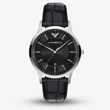 Emporio Armani Mens Archetipo Black Dial Leather Strap Watch AR11826