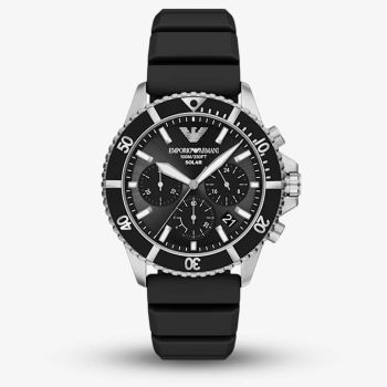 Emporio Armani Mens World Explorer Black Dial Rubber Strap Watch AR11830