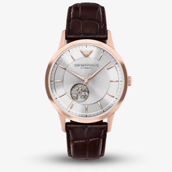 Emporio Armani Mens Archetipo Silver Dial Leather Strap Watch AR60098