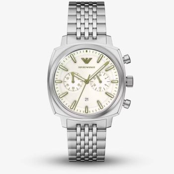 Emporio Armani Mens Carlo Cream Chronograph Dial Bracelet Watch AR11800