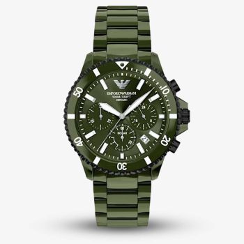 Emporio Armani Mens World Explorer Green Chronograph Dial Bracelet Watch AR70023