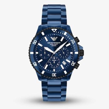 Emporio Armani Mens World Explorer Blue Chronograph Dial Bracelet Watch AR70024