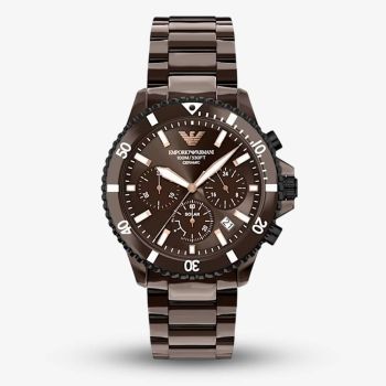 Emporio Armani Mens World Explorer Brown Chronograph Dial Bracelet Watch AR70025