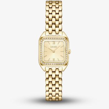 BOSS Ladies Mae Petite Square Golden Dial Bracelet Watch 1502883