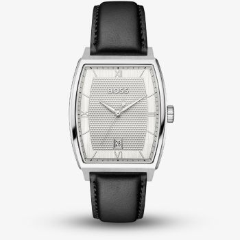BOSS Mens Principle Arc Silver Dial Leather Strap Watch 1514351